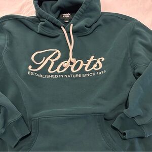 Roots Green Hoodie Sweatshirt Size Large